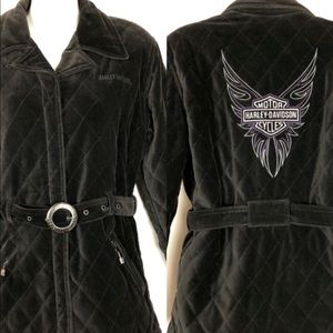 Harley Davidson // sz S velvet quilted coat belted
